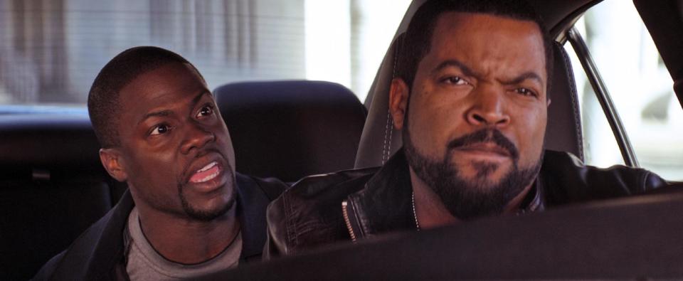 This image released by Universal Pictures shows Ice Cube, right, and Kevin Hart in a scene from "Ride Along." (AP Photo/Universal Pictures)