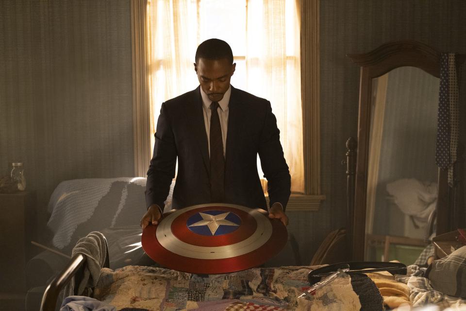 Sam Wilson (Anthony Mackie) inherited Captain America's shield but doesn't accept the heroic mantle at the beginning of "The Falcon and the Winter Soldier."