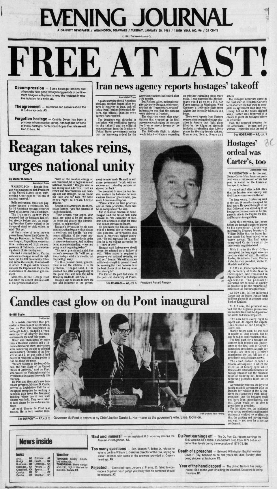 Front page of the Evening Journal from Jan. 20, 1981.