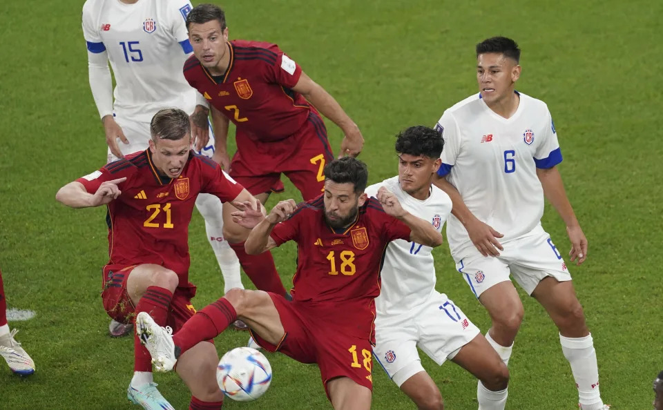 DOHA, QATAR - NOVEMBER 23: Jordi Alba (18) of Spain in action during the FIFA World Cup Qatar 2022 Group E match between Spain and Costa Rica at Al Thumama Stadium on November 23, 2022 in Doha, Qatar. (Photo by Ercin Erturk/Anadolu Agency via Getty Images)