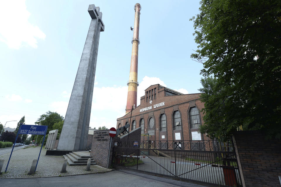 This Saturday, July 4, 2020, photo shows the Wujek coal mine in Katowice, Poland. The coronavirus has ripped through Poland's coal industry in the southern Silesia region, forcing many to stay home from work and triggering a three-week closure of many state-run mines. (AP Photo/Czarek Sokolowski)