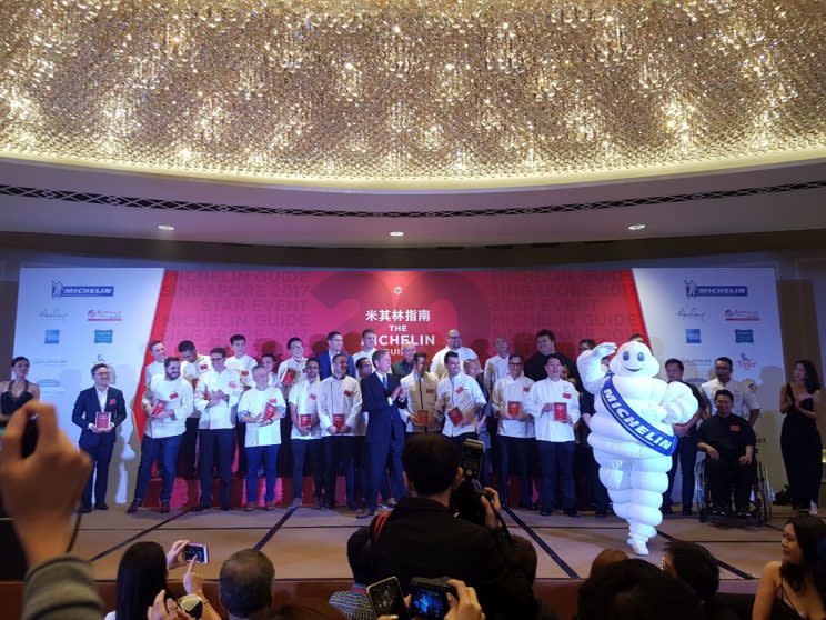 Thirty Singapore eateries awarded Michelin one-star ratings at the MICHELIN guide Singapore star event on Thursday (29 June). (Photo: Audrey Kang/ Yahoo Lifestyle Singapore)