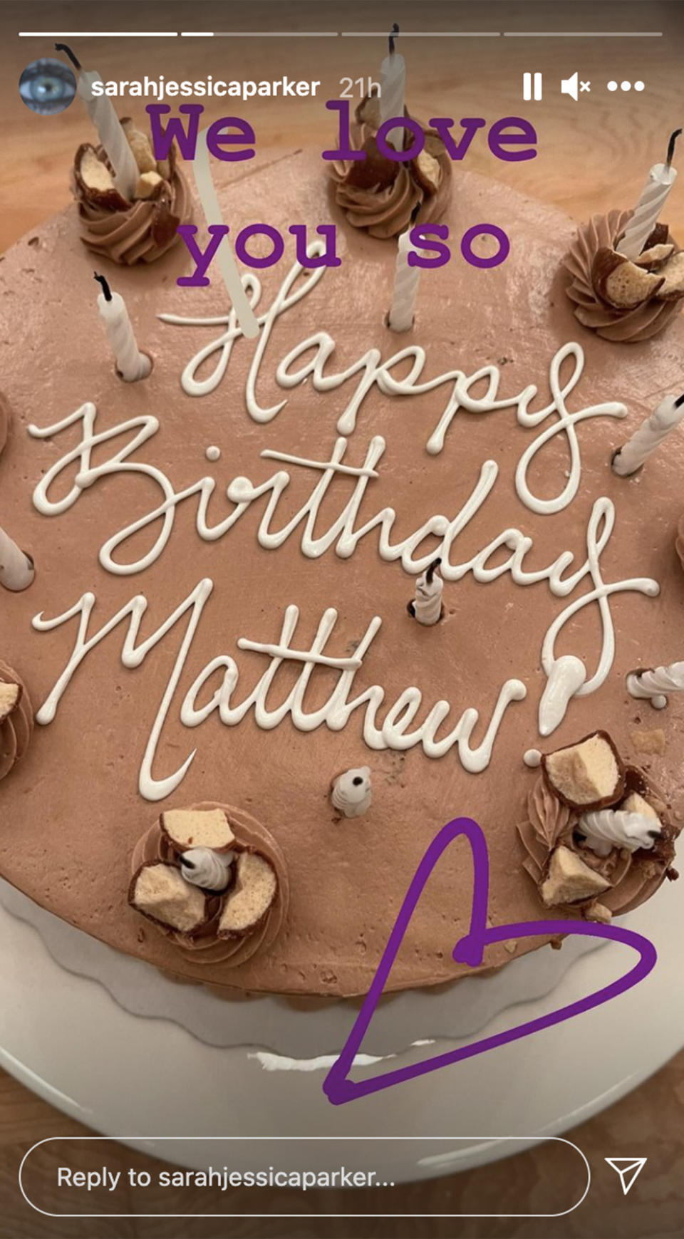 Parker shared a photo of her husband's birthday cake in her Instagram story. (sarahjessicaparker/Instagram)