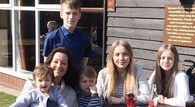 Pictured: Sally with her children; Freya, 18 months, Eddie, 14, Ollie, six, Charlotte, 18 and Grace, 13. Photo: Mercury Press