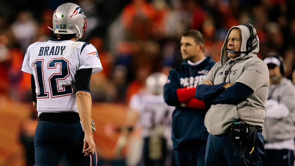 Patriots quarterback Tom Brady and head coach Bill Belichick