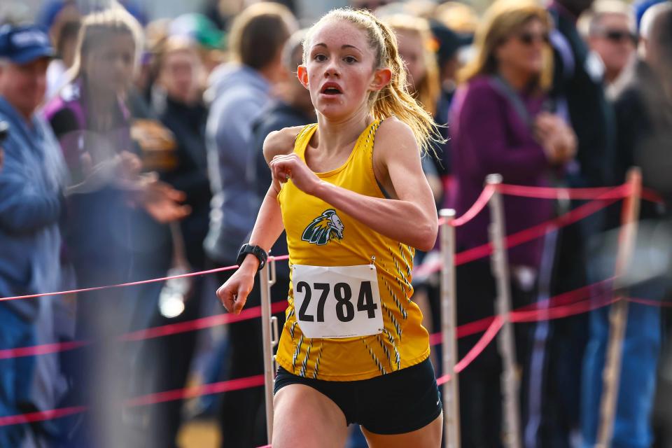 Indian River's Brynn Crandell wins the girls Division II race at the DIAA Cross Country Championships on Nov. 11 at Brandywine Creek State Park.