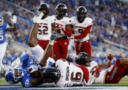 Kentucky wide receiver Barion Brown (2) is brought down in the end zone for a touchdown by Northern Illinois safety CJ Brown (6) during the first half of an NCAA college football game in Lexington, Ky., Saturday, Sept. 24, 2022. (AP Photo/Michael Clubb)