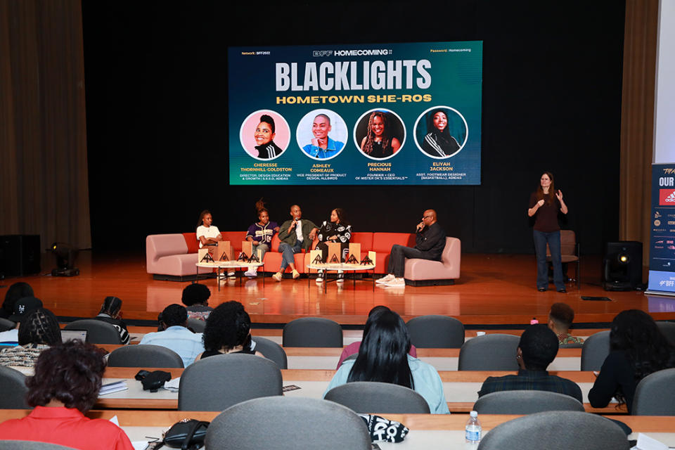 (L to R): Eliya Jackson, Precious Hannah, Ashley Comeaux, Cheresse Thornhill-Goldson and D’Wayne Edwards at the 2022 National Black Footwear Forum. - Credit: Courtesy of Black Footwear Forum