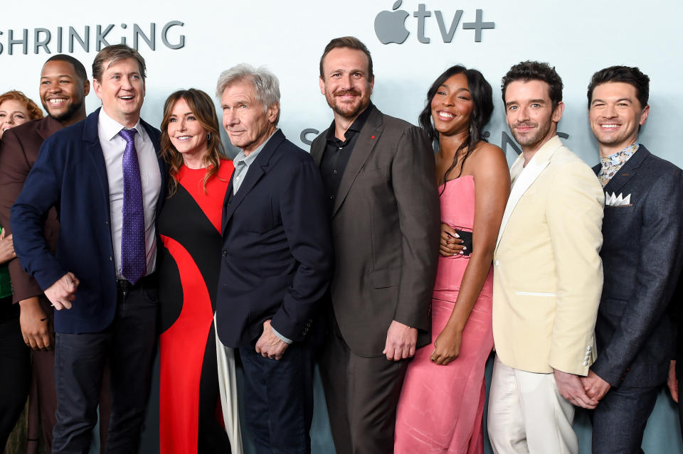 Luke Tennie, Bill Lawrence, Christa Miller, Harrison Ford, Jason Segel, Jessia Williams Michael Urie and Devin Kawaoka at the premiere of Apple's "Shrinking" held at Directors Guild of America on January 26, 2023 in Los Angeles, California