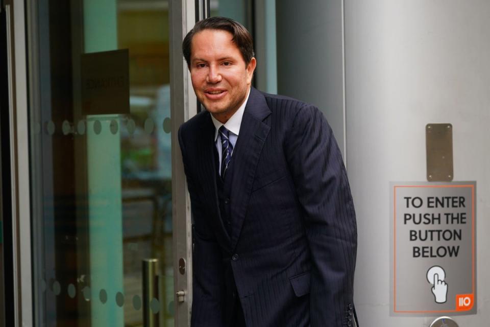 James Stunt arrives at the Rolls Building in London for the trial in March (PA Wire)