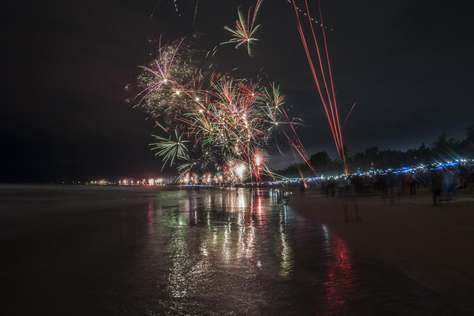 Festive fireworks welcome the new year at Kuta beach in Bali, Indonesia on January 1, 2018. (Photo: Barcroft Media via Getty Images)