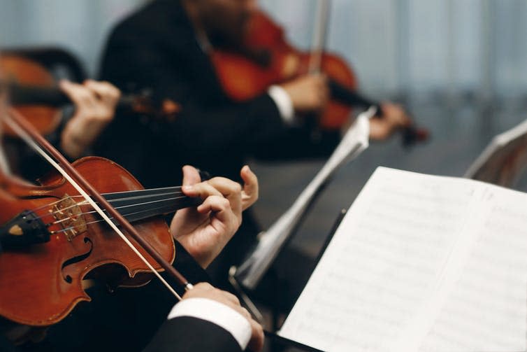 <span class="caption">String quartets also suffer from the cost disease.</span> <span class="attribution"><a class="link " href="https://www.shutterstock.com/download/confirm/589964780?src=62ce8759-c7ff-4dfe-bb8b-b807ebb5c47e-1-1&size=medium_jpg" rel="nofollow noopener" target="_blank" data-ylk="slk:Bogdan Sonjachnyj/Shutterstock;elm:context_link;itc:0;sec:content-canvas">Bogdan Sonjachnyj/Shutterstock</a></span>