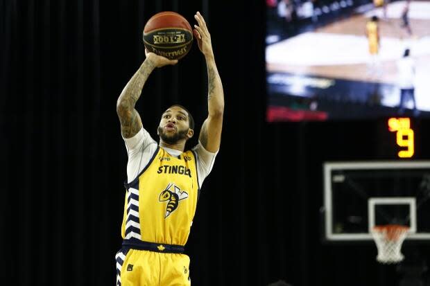 Stingers' Xavier Moon set the record for most points in a CEBL game with 38 while also establishing a new CEBL record for most points in a quarter during Edmonton's 82-75 win over the Niagara River Lions on Friday night. (Ian Kucerak/CEBL - image credit)