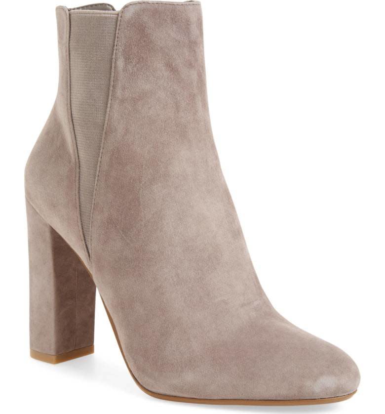 We're all about&nbsp;breaking "rules" here, so let's talk about how ankle booties <i>can</i> be worn with midi skirts. Go with a pointed toe to streamline the leg and a solid color to avoid too much fuss on the bottom. Shop these booties&nbsp;<strong><a href="http://shop.nordstrom.com/s/steve-madden-effect-block-heel-bootie-women/4609329?origin=category-personalizedsort&amp;fashioncolor=BLACK%20SUEDE" target="_blank">here</a></strong>.