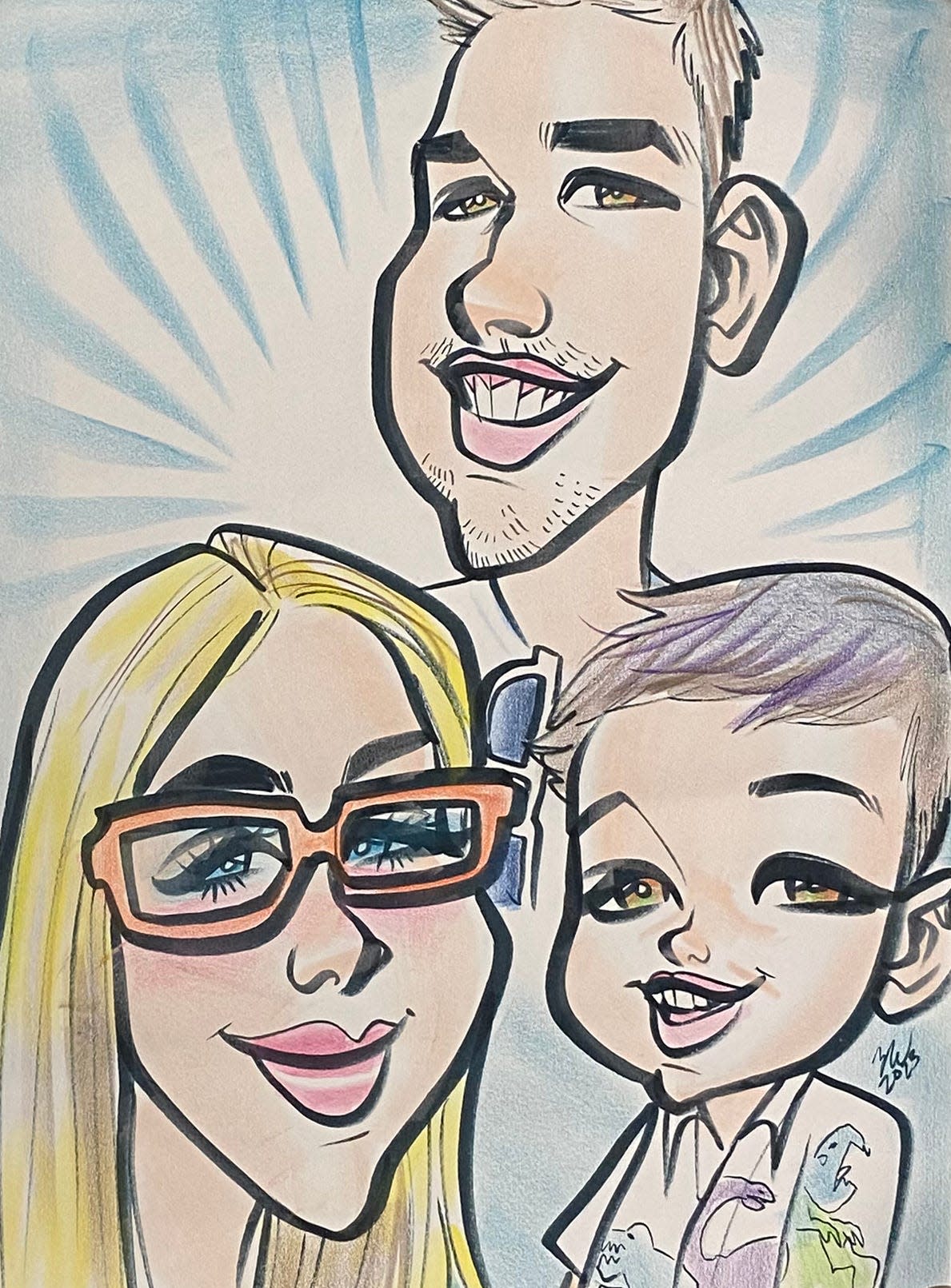 A portrait of the writer's family by caricature artist Zoe San Wade