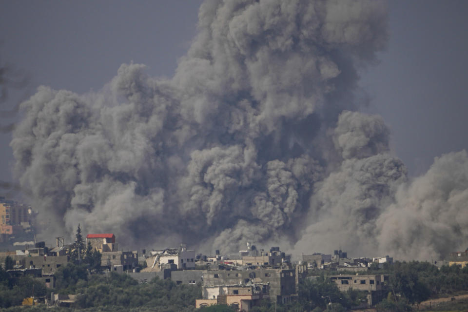 FILE - Smoke rises following an Israeli airstrike in the Gaza Strip, as seen from southern Israel on Oct. 23, 2023. (AP Photo/Ariel Schalit, File)