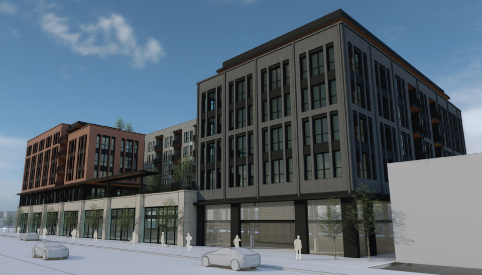 A building planned for 1350 W. Fifth Ave. will include ground-floor retail topped by five floors of apartments.