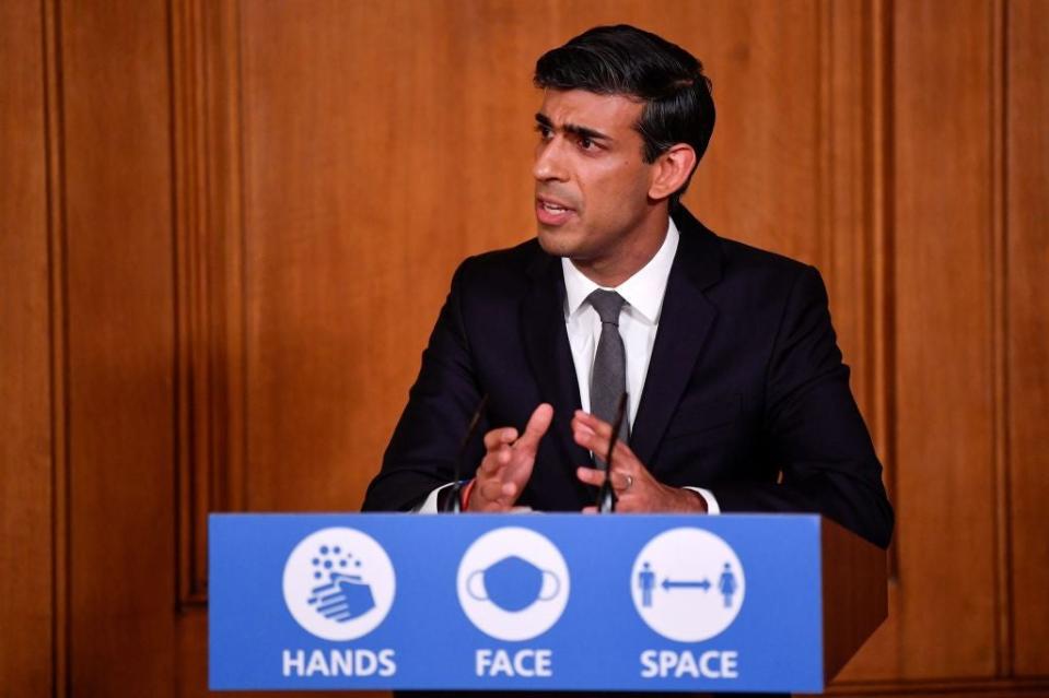 Rishi Sunak speaks during a virtual press conference inside No. 10 earlier this month (POOL/AFP via Getty Images)