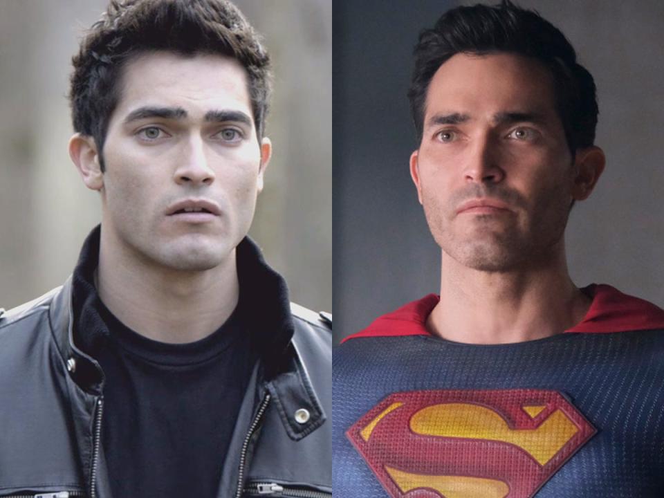 On the left: Tyler Hoechlin as Derek Hale on "Teen Wolf." On the right: Hoechlin as Superman on "Super & Lois."