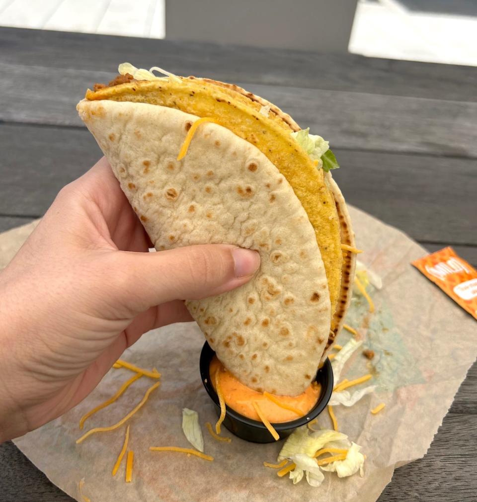 Taco Bell's Cheesy Gordita Crunch with Lava sauce
