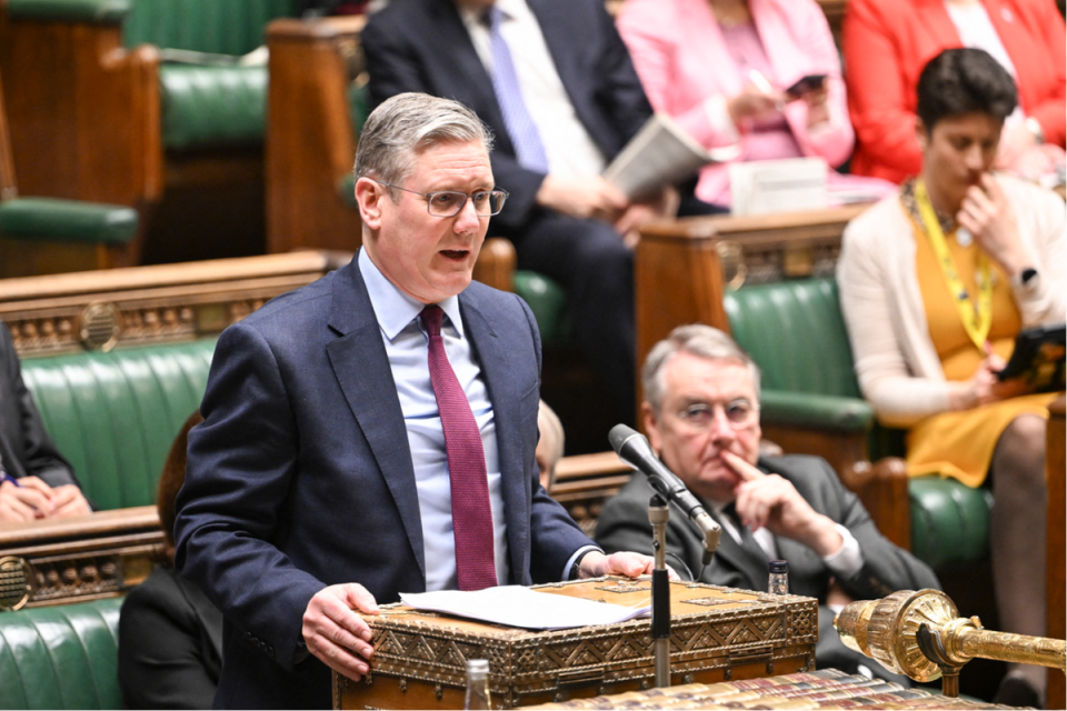 Labour Party leader Keir Starmer speaking during Prime Minister Rishi Sunak's statement (UK PARLIAMENT/AFP via Getty Imag)