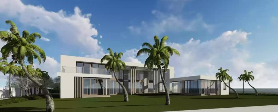 A digital rendering shows the beach side of the house under construction at 1460 S. Ocean Blvd. The wing at the far right was designed to house a "wellness center" with an indoor swimming pool.