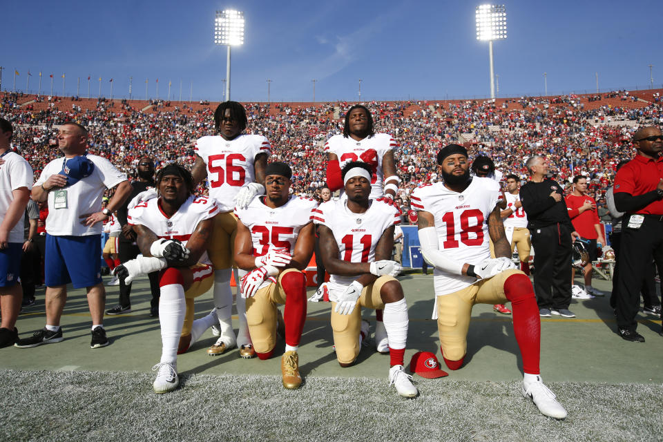 NFL players have been criticized for kneeling and for staying in the locker room during the national anthem.