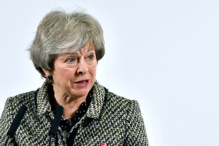 FILE PHOTO: Britain's Prime Minister Theresa May speaks to the media as she launches the NHS Long Term Plan at Alder Hey Children's Hospital in Liverpool, Britain January 7, 2019. Anthony Devlin/Pool via REUTERS