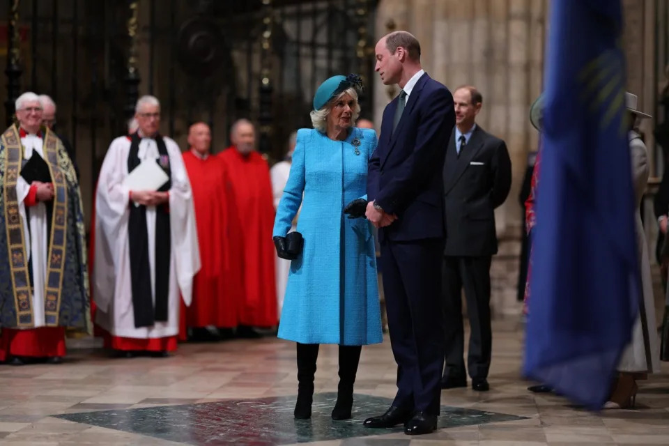 PHOTO: Queen Camilla and Prince William, Prince of Wales attend the 2024 Commonwealth Day Service at Westminster Abbey on March 11, 2024 in London. (Geoff Pugh/WPA Pool/Getty Images)