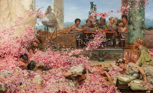 <span class="caption">The Roses of Heliogabalus by Alma-Tadema (1888) depicts a feast thrown by Elagabalus.</span> <span class="attribution"><a class="link " href="https://en.wikipedia.org/wiki/The_Roses_of_Heliogabalus#/media/File:The_Roses_of_Heliogabalus.jpg" rel="nofollow noopener" target="_blank" data-ylk="slk:Musée Jacquemart-André;elm:context_link;itc:0;sec:content-canvas">Musée Jacquemart-André </a></span>