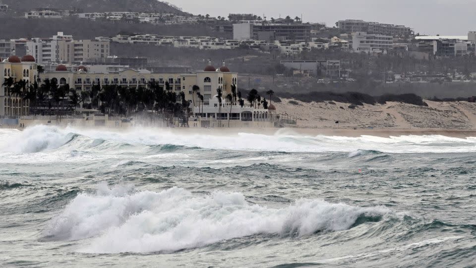 Medano Beach in Mexico's Cabo San Lucas is pictured as Hurricane Hilary nears the coast on August 18, 2023.  - Alfredo Estrella/AFP/Getty Images