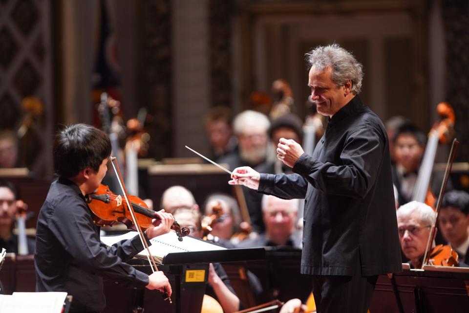 Cincinnati Symphony Orchestra music director Louis Langrée leading a performance of the CSO and the Cincinnati Symphony Youth Orchestra in 2019.