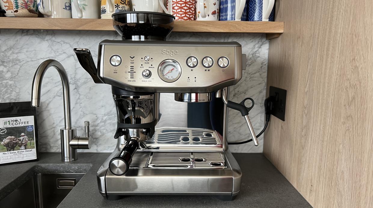  silver coffee machine on countertop 