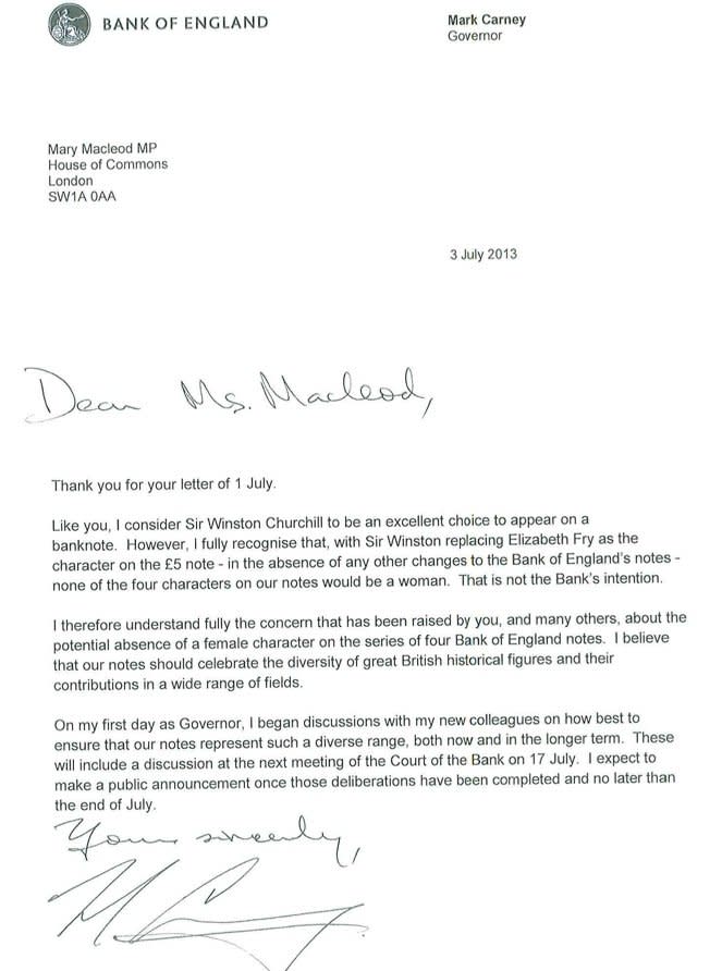 mark carney letter