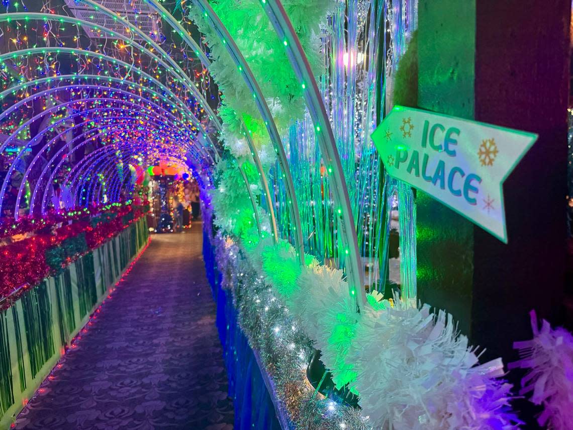The “Ice Palace” is part of the new themed LED Christmas decorations at Campo Verde. Bud Kennedy/bud@star-telegram.com