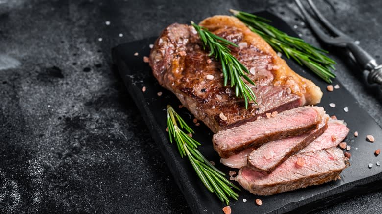 Sliced New York strip steak