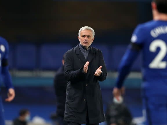 Jose Mourinho looks on at Stamford Bridge (Getty)