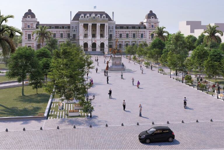 Render de cómo quedará la histórica plaza San Martín de La Plata luego de la refacción