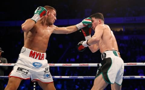 Liam Williams (left) and Mark Heffron compete in the British Middleweight Championship - Credit: PA