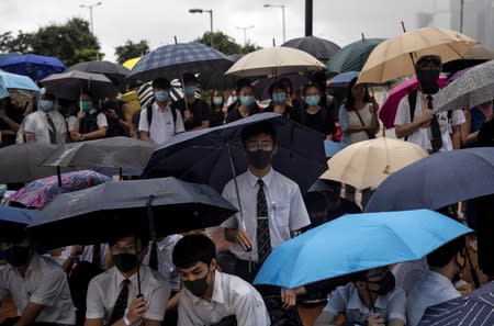 School students boycott their classes as they take part in a protest in Hong Kong