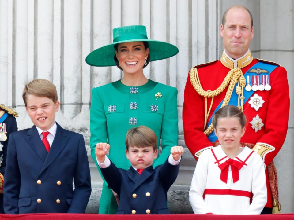 Kate Middleton, Prince William, Prince George, Prince Louis, and Princess Charlotte at Trooping the Colour 2023.