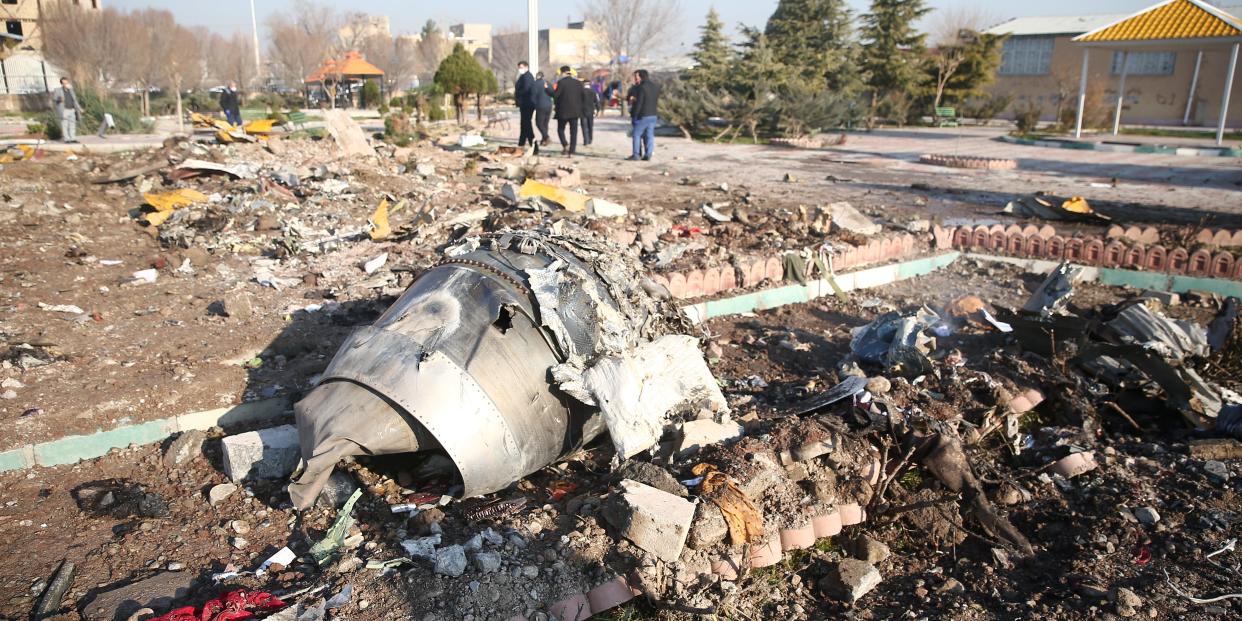 Debris of a plane belonging to Ukraine International Airlines, that crashed after taking off from Iran's Imam Khomeini airport, is seen on the outskirts of Tehran, Iran January 8, 2020.