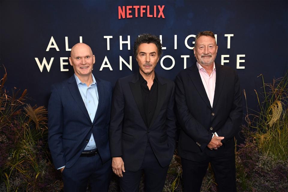 Anthony Doerr, Shawn Levy, and Steven Knight attend the 'All The Light We Cannot See' New York special screening at Paris Theater on October 30, 2023 in New York City.