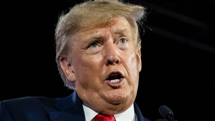 Former President Donald Trump gives the keynote address Friday at the Faith & Freedom Coalition in Nashville, Tennessee. (Photo: Seth Herald/Getty Images)