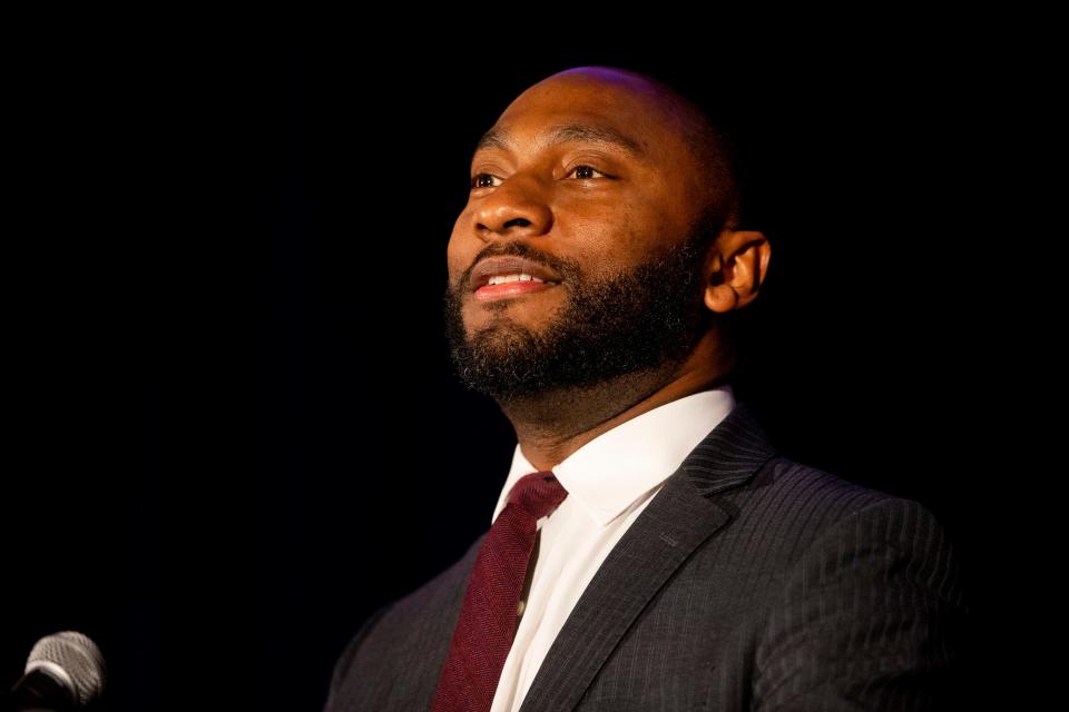 Shelby County Mayor Lee Harris speaks during the 2024 Breakthrough conference in Memphis, Tenn., on Tuesday, March 26, 2024.