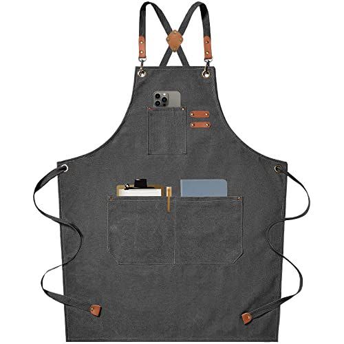 Chef Apron with Large Pockets, Cotton Canvas