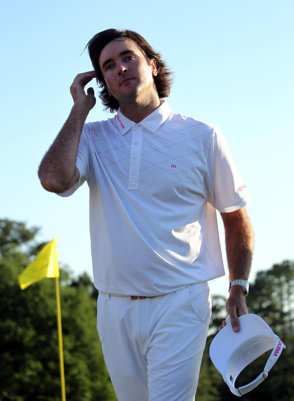 AUGUSTA, GA - APRIL 07: Bubba Watson of the United States walks off of the green after completing the third round of the 2012 Masters Tournament at Augusta National Golf Club on April 7, 2012 in Augusta, Georgia. (Photo by Jamie Squire/Getty Images)