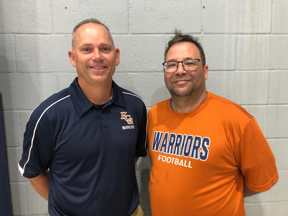 Houma Christian athletic director and football coach Chuck Battaglia (left) said he is retiring after 26 years. Butch Theriot (right) will replace him as athletic director and football coach.