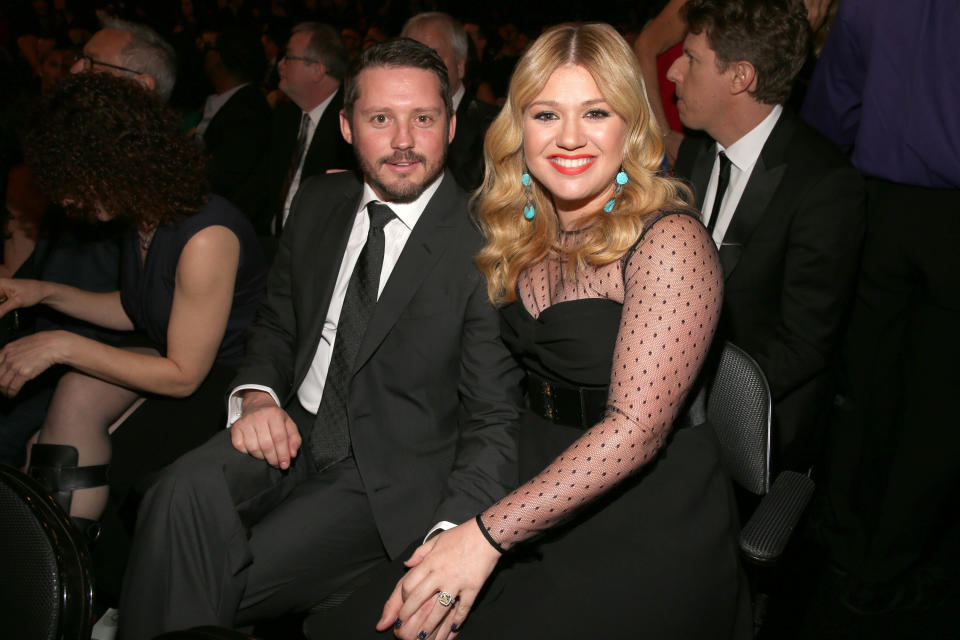 LOS ANGELES, CA - FEBRUARY 10:  Singer Kelly Clarkson (R) and Brandon Blackstock attend the 55th Annual GRAMMY Awards at STAPLES Center on February 10, 2013 in Los Angeles, California.  (Photo by Christopher Polk/Getty Images for NARAS)