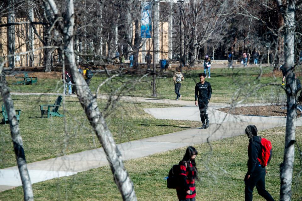 Students walk to and from classes at UNC Asheville, February 7, 2024.